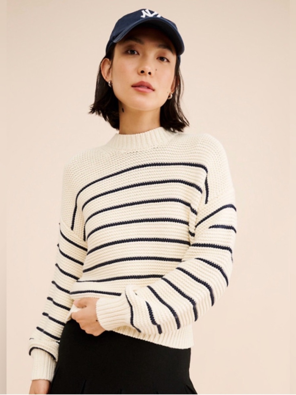 Alex Mill Button Back Sweater size small cream stripe